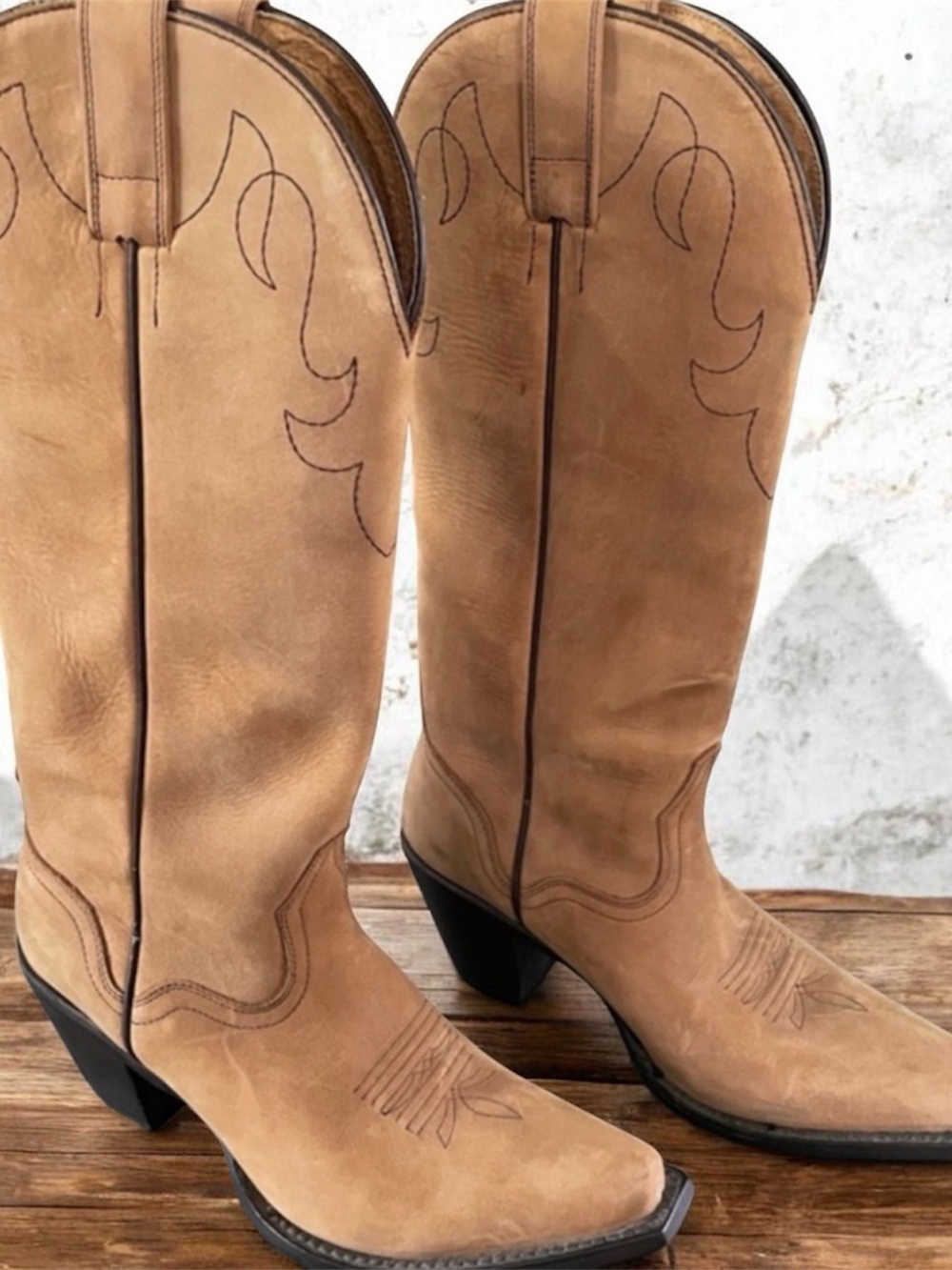 J.B. Dillon Tan Suede Western Heeled Boots